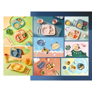 Wheat Straw 6in1 Kids Baby Children Meal Set Feeding Set Tableware Plate Bowl Cup Fork Spoon Chopstick
