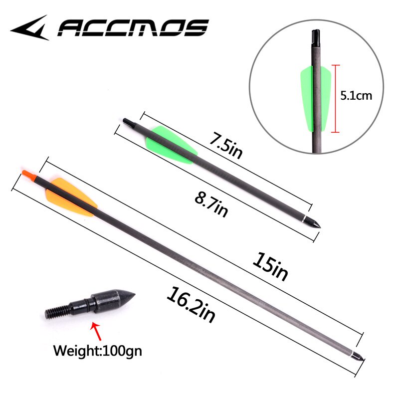 7.5”Mini Crossbow Bolts Carbon Arrows 100 Grain Broadheads for Hunting 3/6/9/12P 