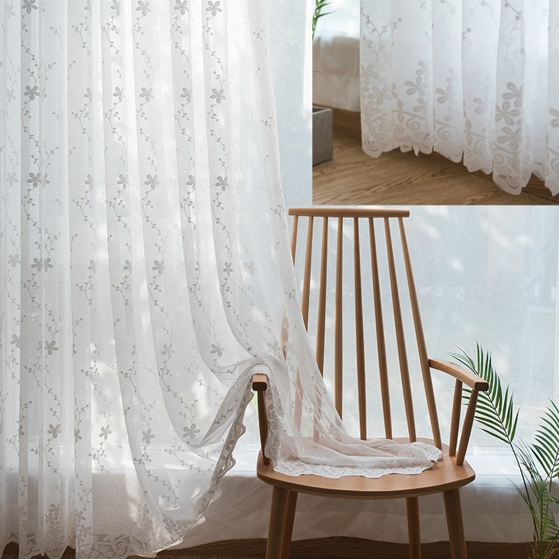 Embroidery Lace Voile Curtains Fabric Floral Net Window Drape