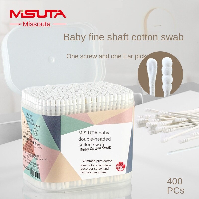 Per 400pcs Cotton Swabs Infant Baby Cotton Bud Double-Head Paper Stick Swab For Cleaning Ears Nose Navel 