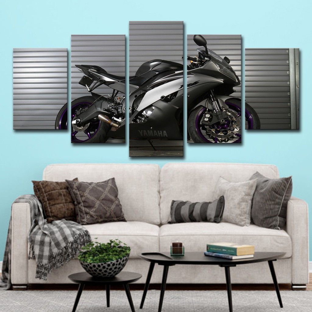 Hd Wall Art Canvas Pictures 5 Pieces Cool Black Motorcycle Paintings Home Decor