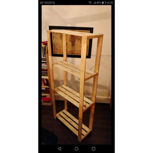 Diy Rak Kayu Pallet Pine 4 Tingkat Shopee Malaysia