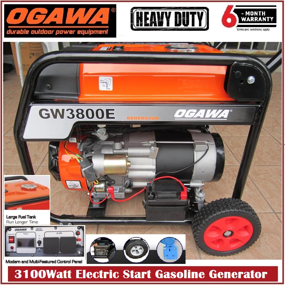 Ogawa 3100Watt/3.1kW Professional Manual/Electric Start Gasoline Generator GW3800/GW3800E - 4 Stroke - 6 Months Warranty