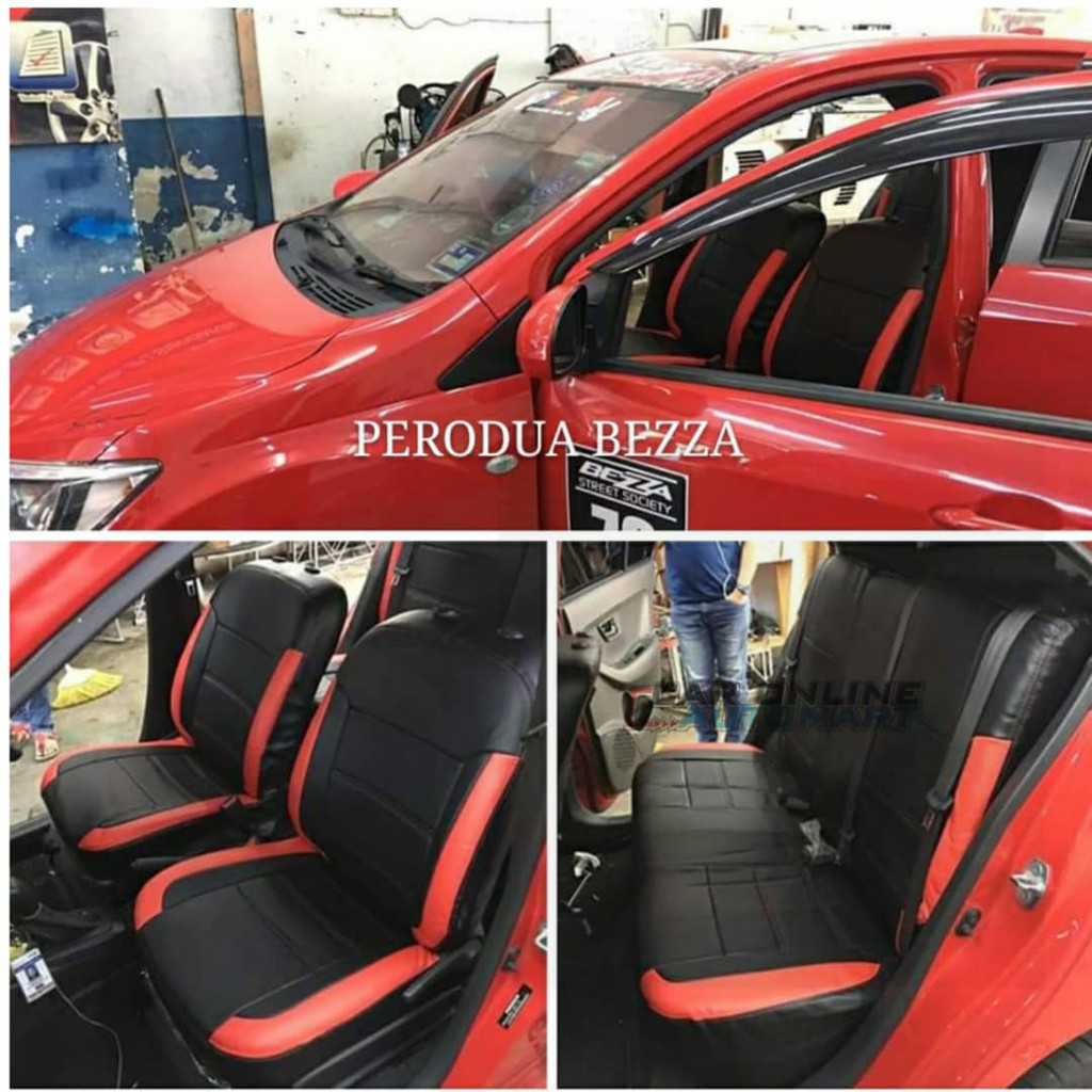 Car Seat Cover Case Semi Leather Red Black Perodua Bezza 