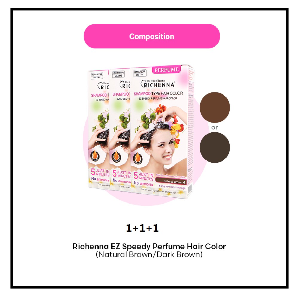 Ready Stock Korea Richenna Perfumed Hair Dye Value Set Natural