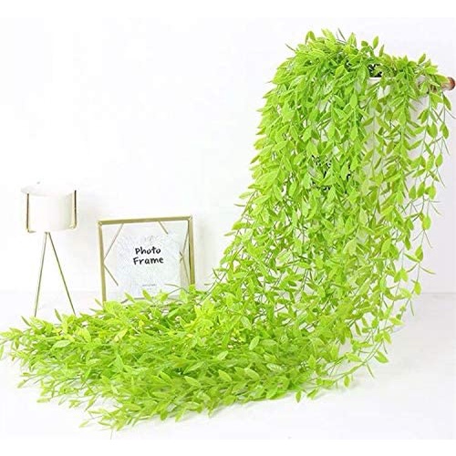 Artificial Hanging Vine Weeping Willow Plastic Greenery Leaves Faux Ivy Garland Fake Plant for Indoor Outdoor Garden Door Wall Baskets Wedding Party Green Home Decoration Raya Decor