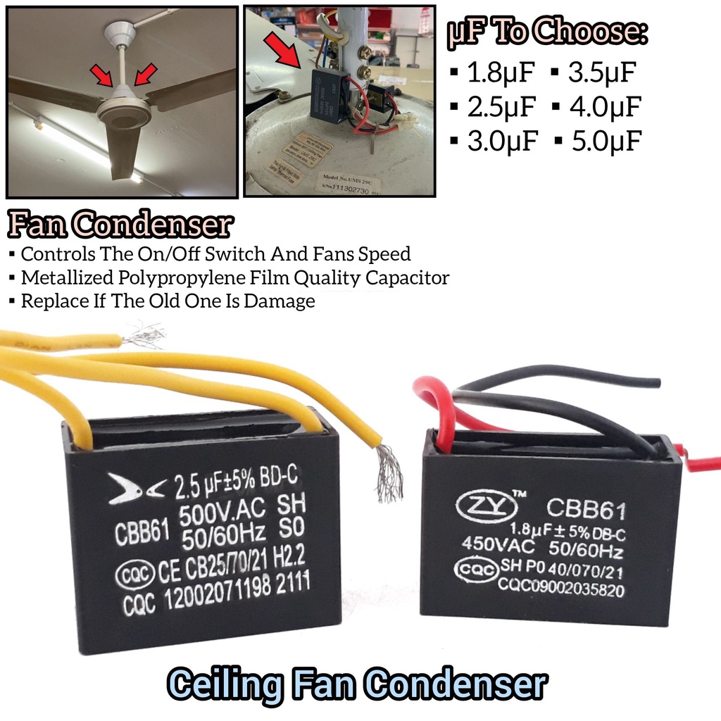 1.8UF to 5UF Ceiling Fan Square Condenser Capacitor For Home House