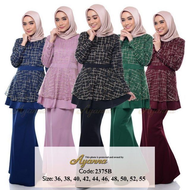 SALE  Baju  Kurung  Peplum Moden Felora Satin Lace Hitam  