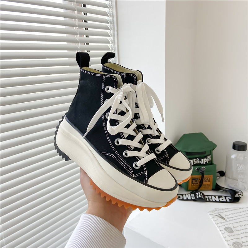 Hight Quality Women's Black Canvas Shoes Korean Fashion High-Top Student Sneakers