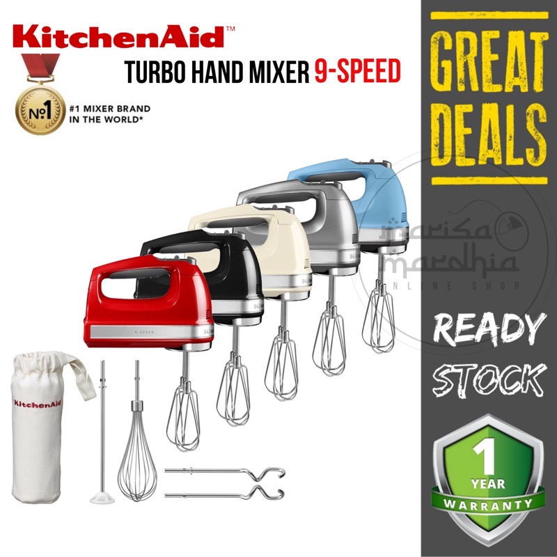 Kitchenaid 9 Speed Hand Mixer 5khm9212ber Turbo Beaters Wire Whisk Dough Hook Mixing Rod Shopee Malaysia