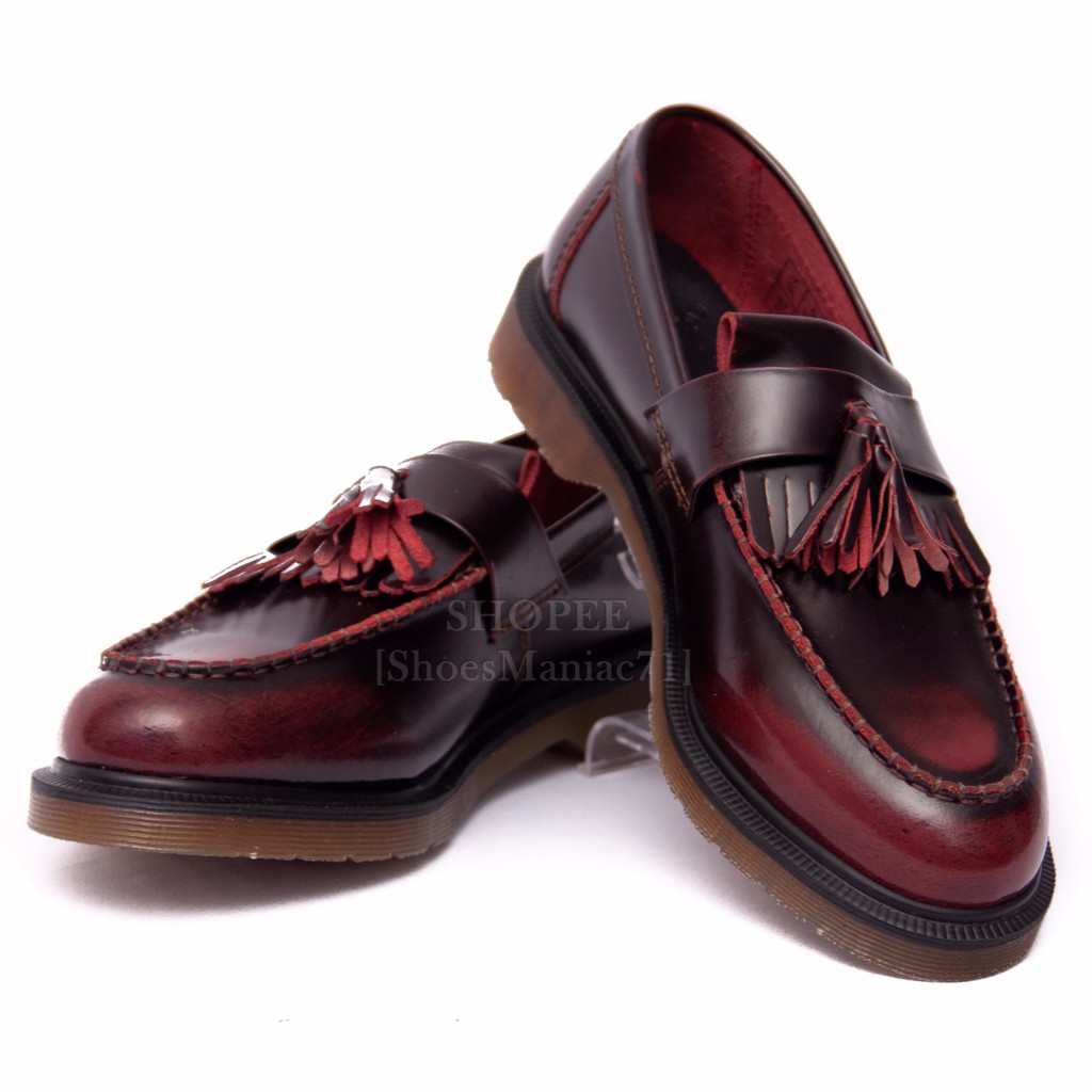 dr martens adrian tassel loafers in deep red