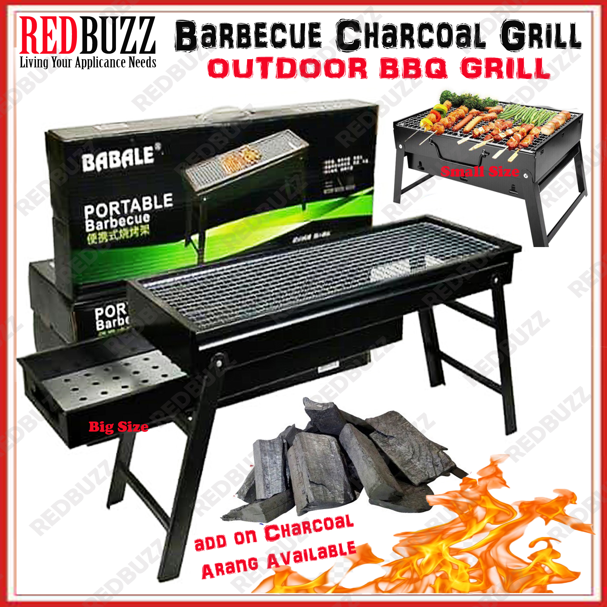 REDBUZZ Portable BBQ Grill Outdoor Folding Barbecue Outdoor Charcoal