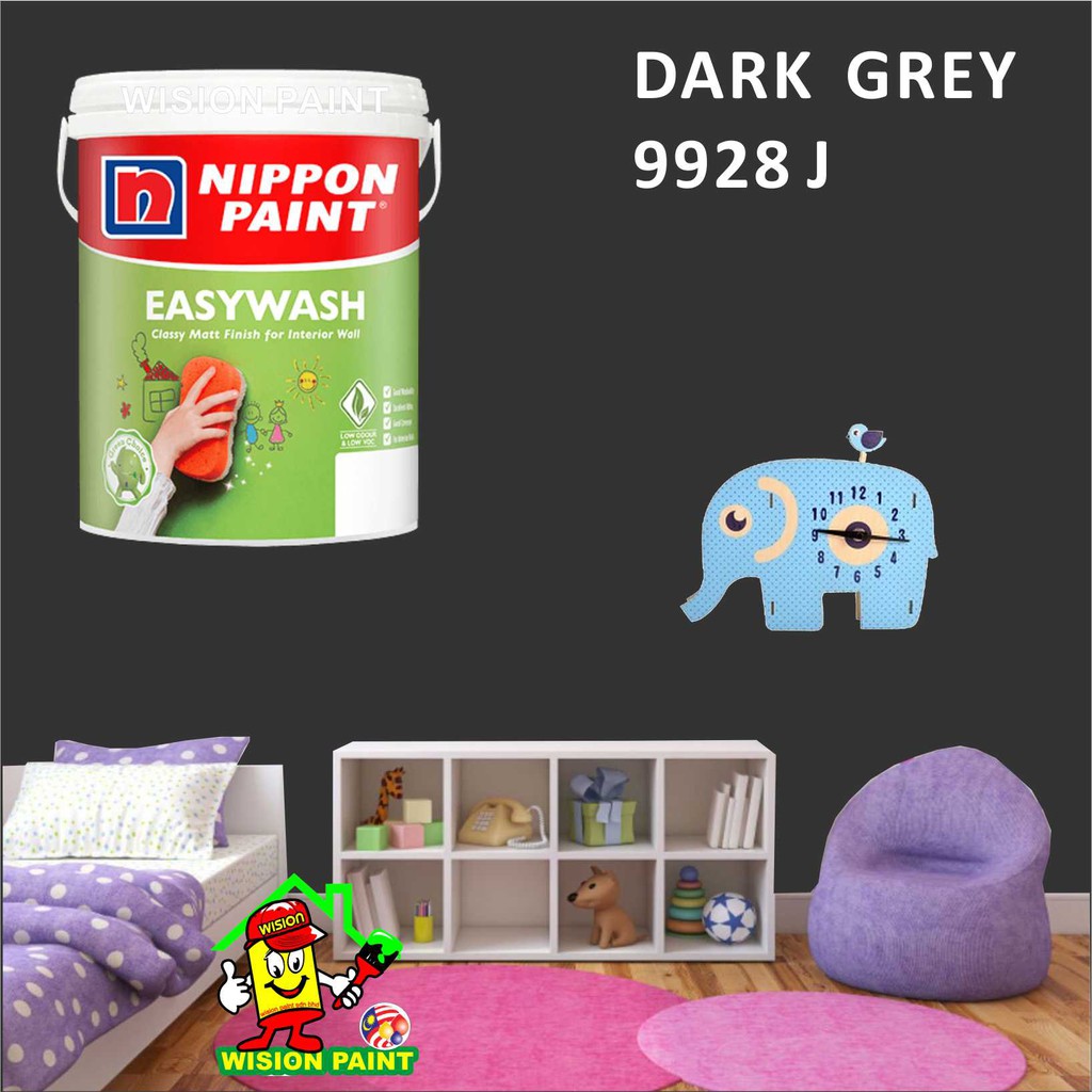 DARK GREY 9928 J ( 5L ) Nippon Paint Interior Vinilex Easywash Lustrous