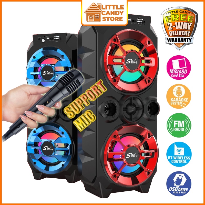 K-Song TWS Wireless Speaker Portable Microphone Karaoke Dual Horn Speakers Rechargeable Support with FM USB AUX TF-Card