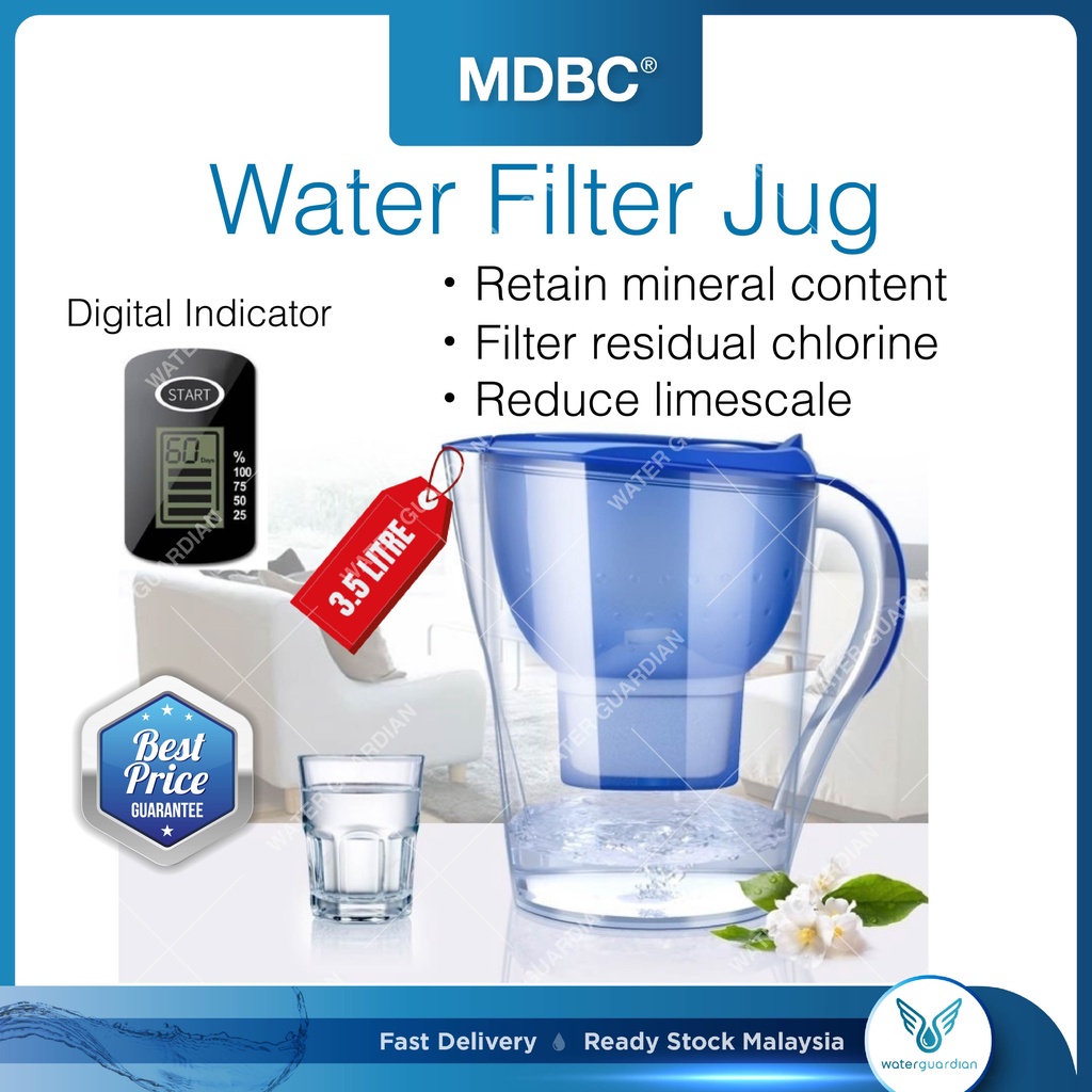 Water Filter Jug 3.5L Digital Water Purifier Activated Carbon Replaceable Drinking Water Filter Cartridge MDBC