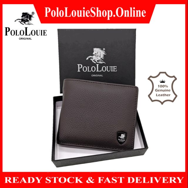 [Gift Box] Original Polo Louie Men's High Quality Genuine Leather Wallet Zip Button Purse Dompet Kulit Lembu Lelaki