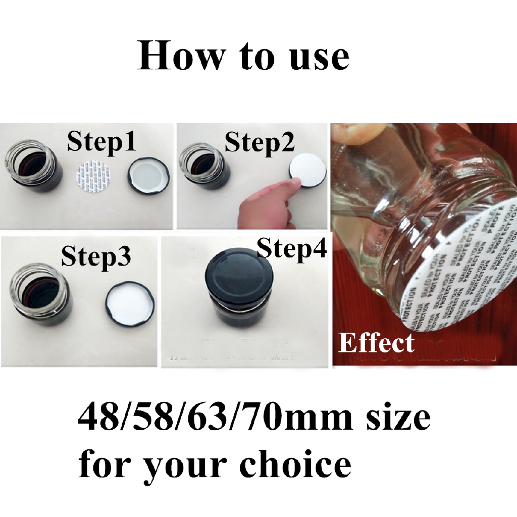 Tutoy 100Pcs 48 to 70mm Pressure Sensitive Liner Foam Safety Tamper Seals for Jar Lid Bottle 63mm 