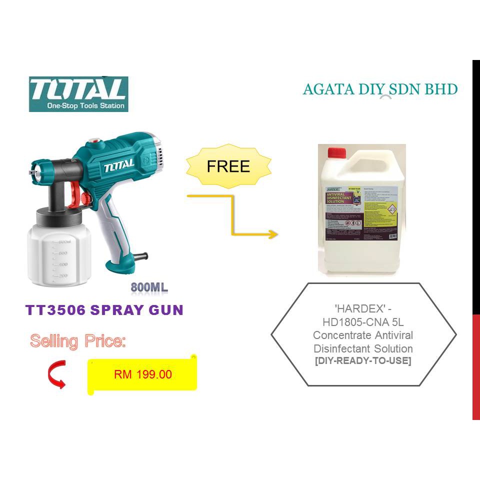 TOTAL SPRAY GUN 450W (TT3506) with 1 pail 'HARDEX' 5L Concentrate