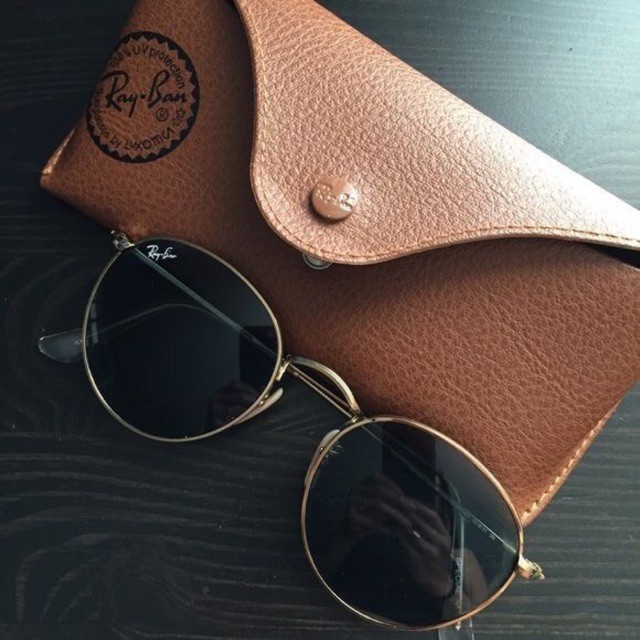 ray ban round sunglasses black and gold