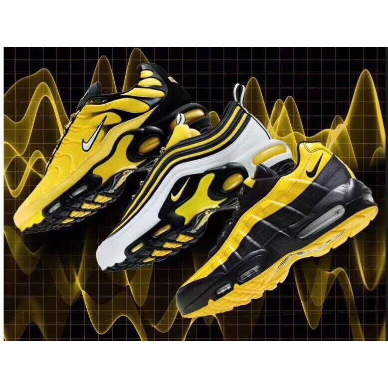 black and yellow air max 97 plus