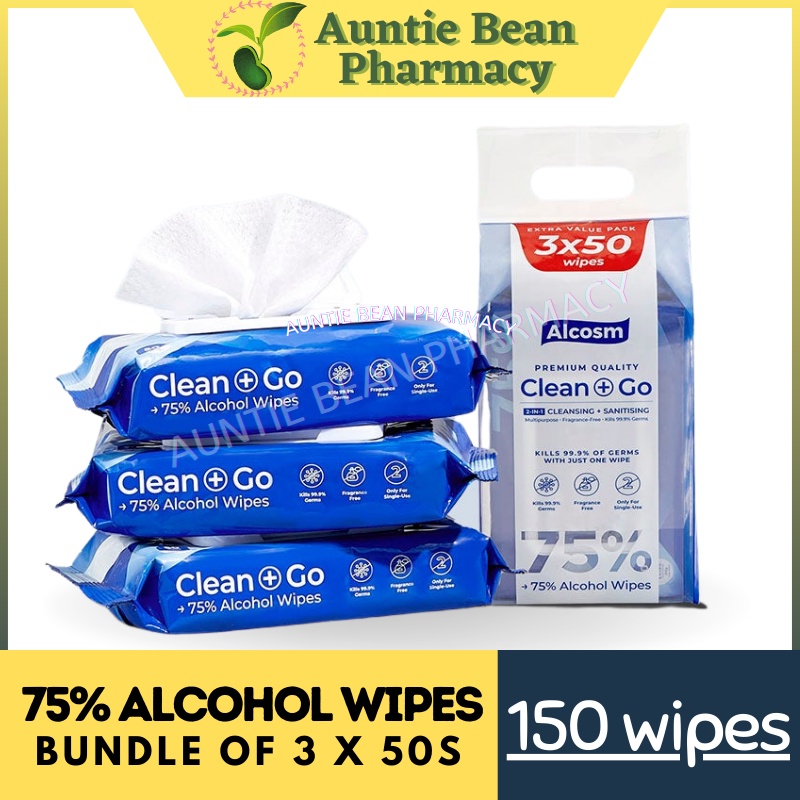 Alcosm 75 Classic Alcohol Wipes / Wet Wipes / Wet TissueBundle of 3