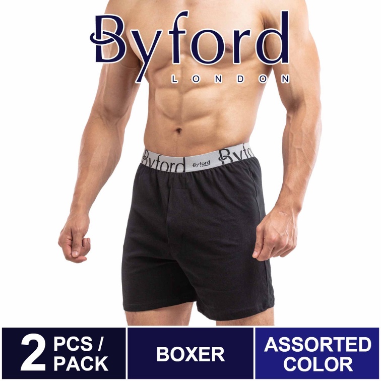 Byford Underwear 100% Cotton Knit Boxers ( 2 Pieces ) Assorted Colours ...