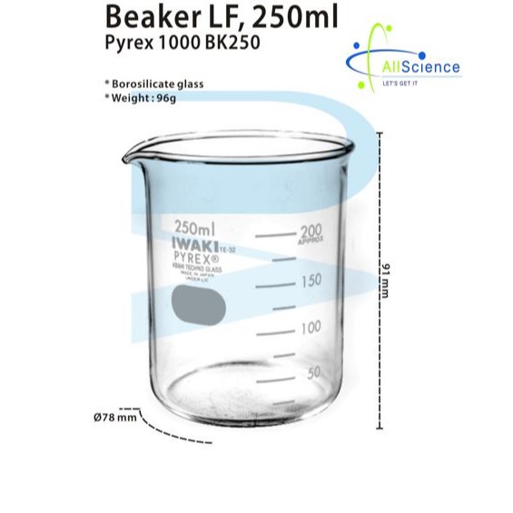 Beaker Borosilicate Glass 30ml 50ml 250ml 100ml 500ml Pyrex Iwaki Shopee Malaysia
