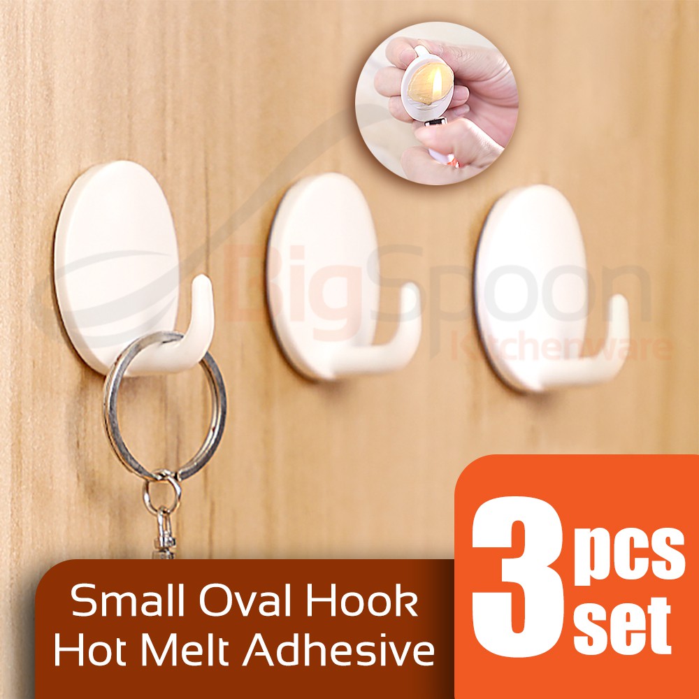 BIGSPOON 3-Pcs Small Oval Hooks Seamless Adhesive Hook Heavy Duty Hook Wall Hook Hanger Sticker Hook Adhesive Hooks [47]