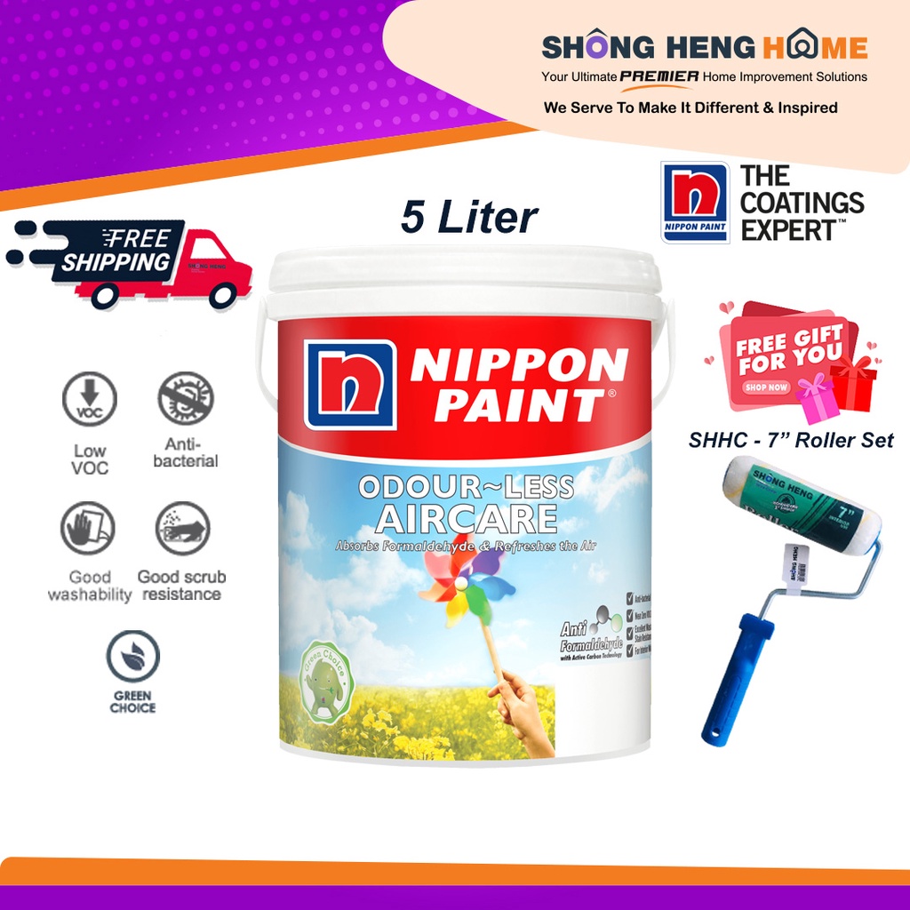 5L - Nippon Paint Odourless AirCare - COLOR OPTION [ANY COLOR, PM CODE ...