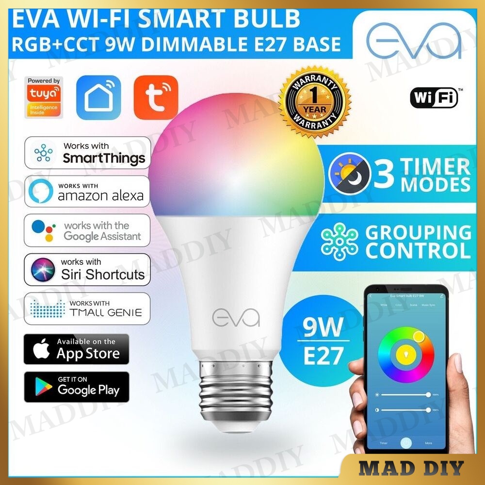 EVA 9W E27 Wi-Fi SMART BULB RGB + CCT DIMMABLE WORKS ON TUYA SMART LIFE APP SUPPORT ALEXA,GOOGLE ASSISTANT,SMART THINGS