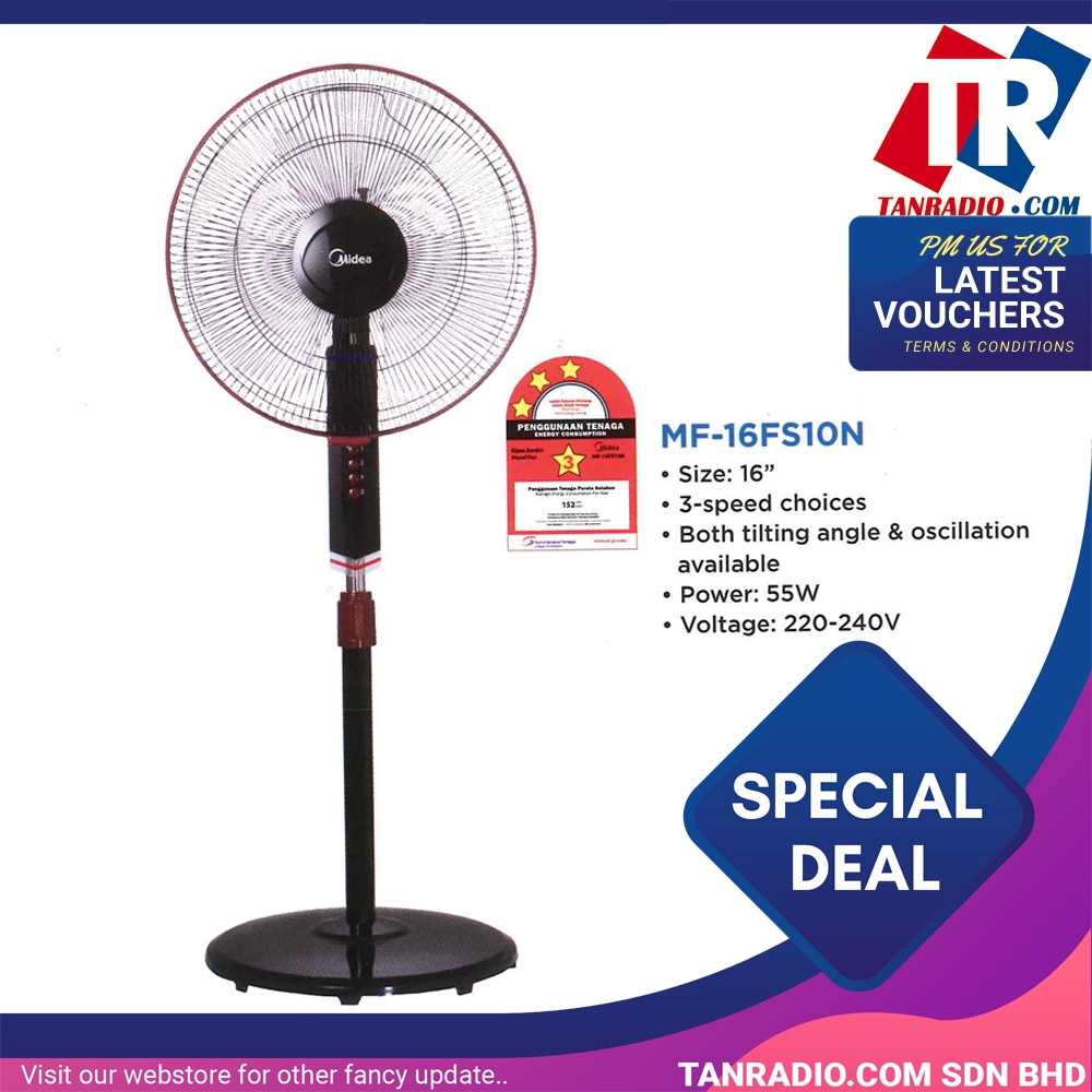 Midea Stand Fan 16 3 Speed Mf 16fs10n Shopee Malaysia