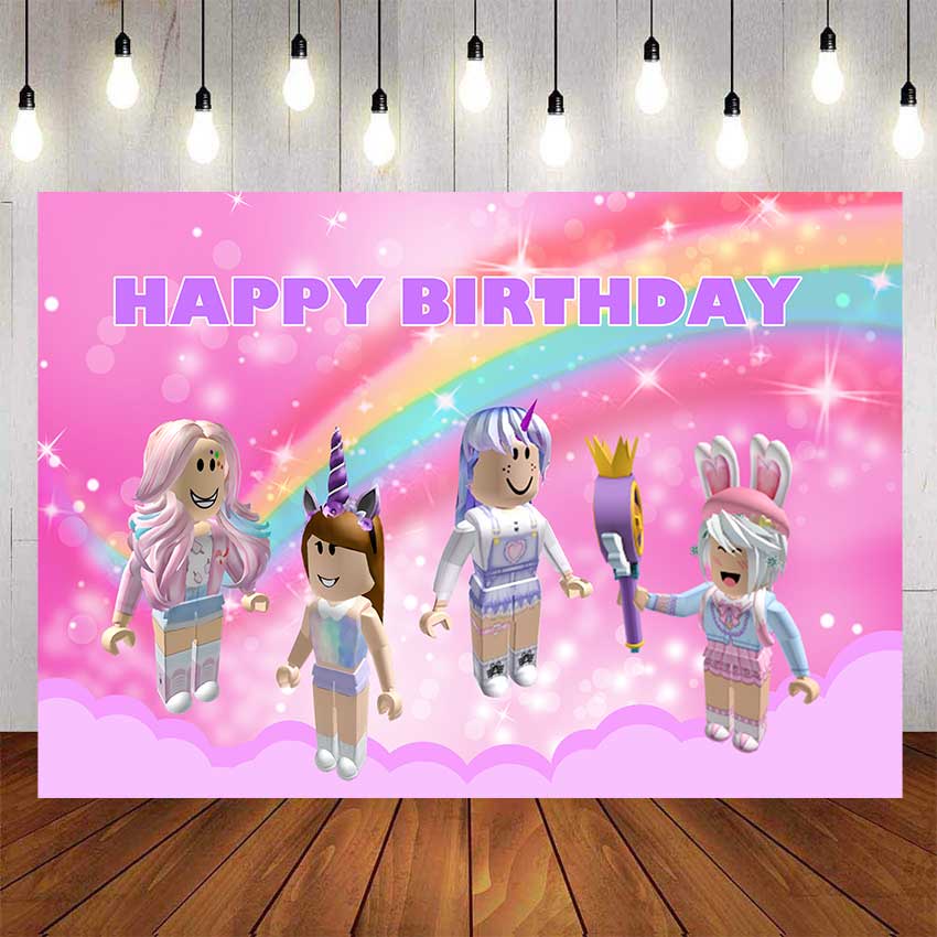 Pink Roblox For Girls Backdrop For Photography Baby Shower Kids