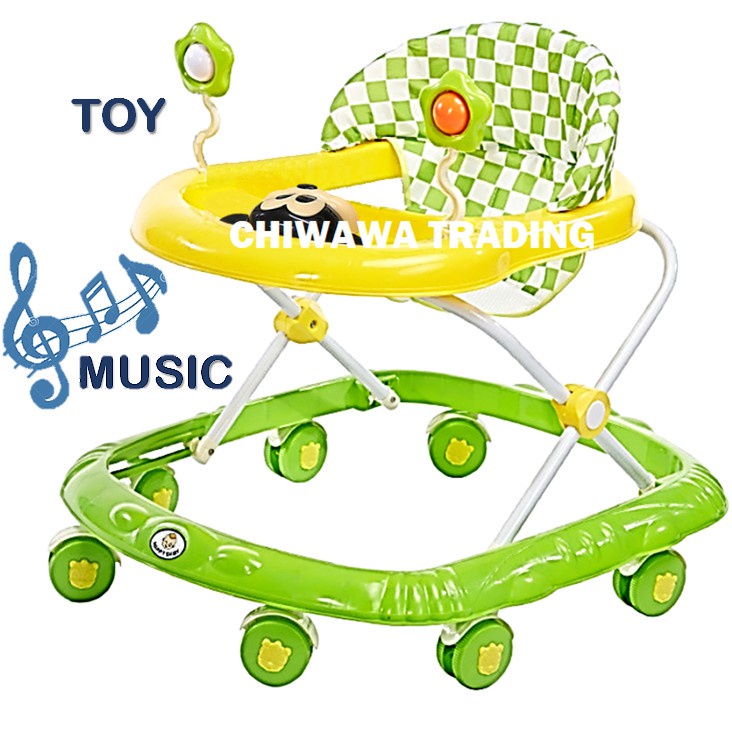 【Music + Toy Set】8 Wheels Baby Walker Sit to Stand Learning Foldable Toddler Chair Scooter Trolley Car Ride-on Toy