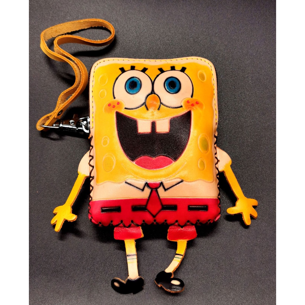 SpongeBob Genuine Leather Handmade Animal Coin Purse Key Pouch 海绵宝宝 Dompet Kulit Corporate Gift Handcrafted Souvenir Bag