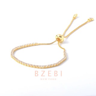 BZEBI Gold Plated Diamond Slider Tennis Bracelet with Box Adjustable 40b