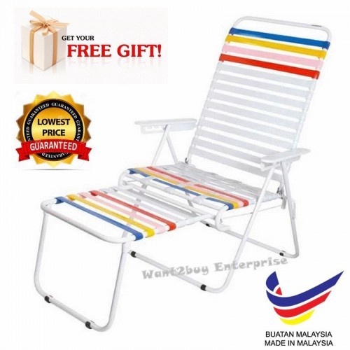 ?? ?READY STOCK ?Beach Lazy Chair XL / Kerusi Malas Putih XL / [TAMBAH TALI AT BACK & SIT] BALUT DENGAN KEMAS