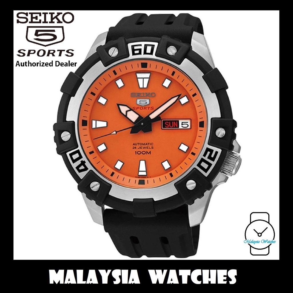 Seiko 5 Sports SRP473K1 Automatic Orange Dial Hardlex Crystal Glass Black  Rubber Strap Men's Watch | Shopee Malaysia