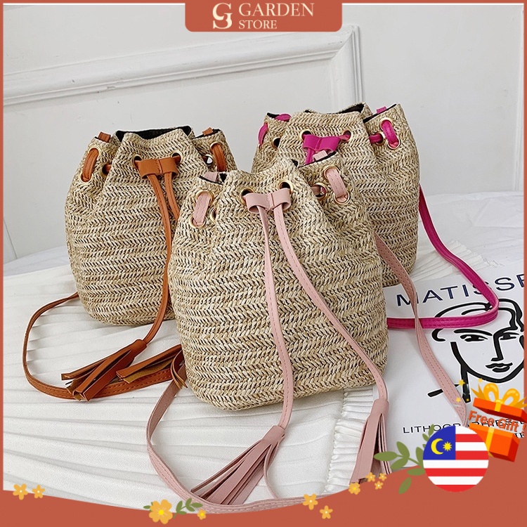 【READY STOCK】GS Bucket Sling Woven Cute Color Fashion Korea Fashion Sling Bag Handbag Comel Tenunan Handbeg Wanita