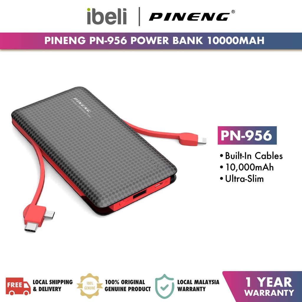 Pineng Ultra Slim Design Power Bank (10000mAh) PN956 Shopee Malaysia