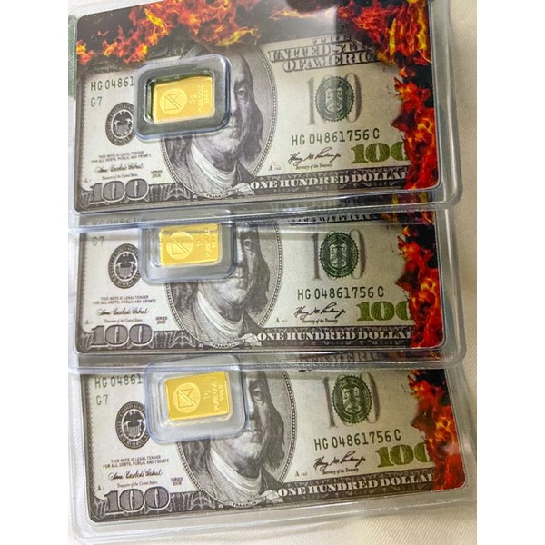 (Ready stock) 1g (Au 999.9) 24k Gold Bar #Burning Dollar