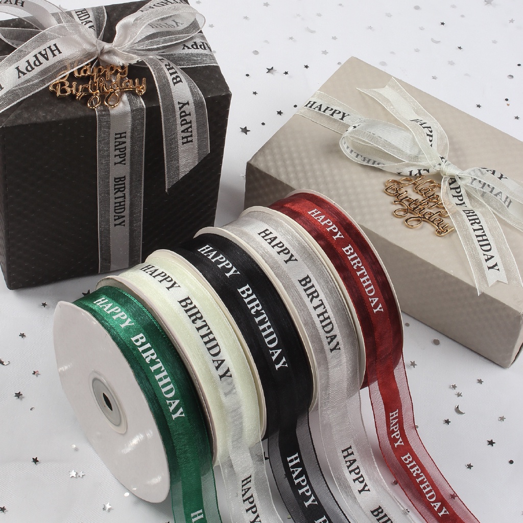 Organza Ribbon Printed Happy Birthday 2.5cm / Cake Box Ribbon / Gift