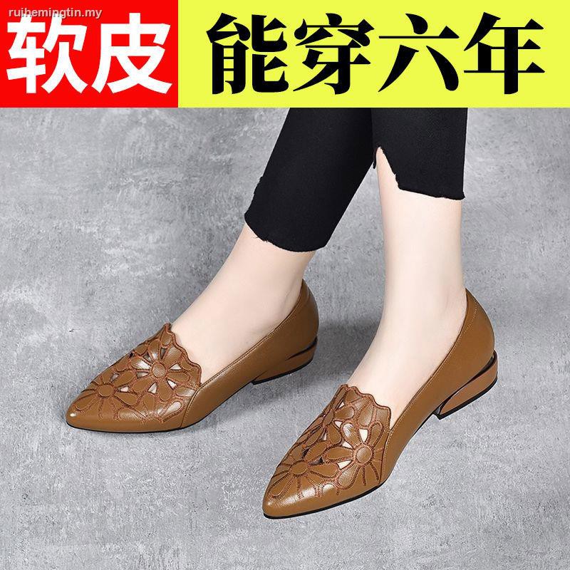 ♞◕۞Hollow sandals ladies summer embroidered fashion real soft leather outer wear single shoes female 2021 new work shoes female pedal