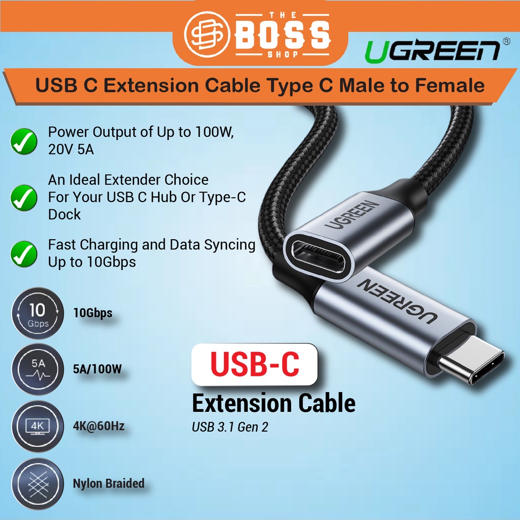 UGREEN USB C Extension Cable USB Type C 3.1 Gen 2 Male to Female Fast
