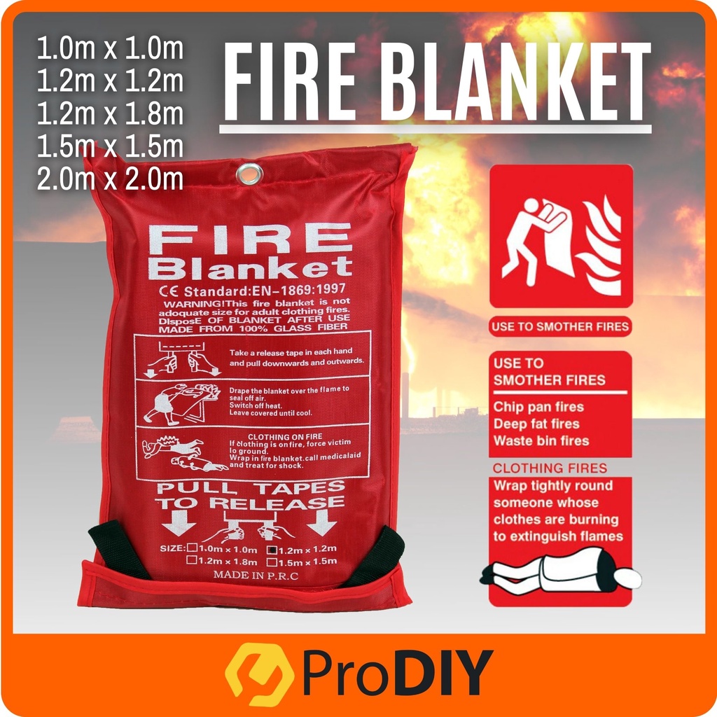 Home Fire Blanket Fiberglass Safety Fire Fighting Prevention ( 1.0m x 1.0m / 1.2m x 1.2m / 1.2m x 1.8m )