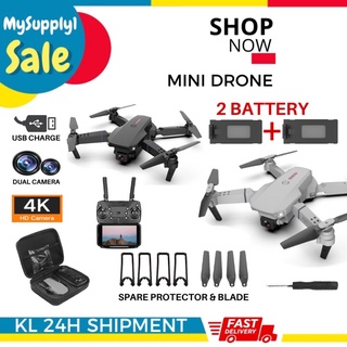 Drone mini- 2 Battery + drone mini - 4K Dual Camera Wifi FPV E88 - Mini Drone