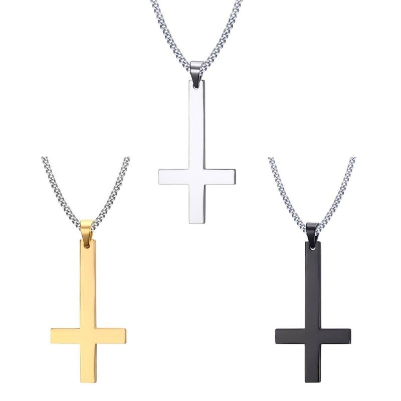 ✿inf✿Stainless Steel Upside Down Cross Necklace  Inverted Cross Pendant with Chain