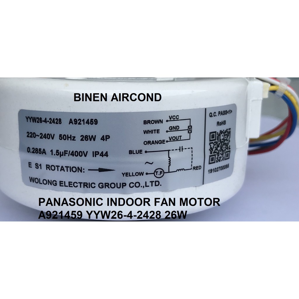 Original Genuine Panasonic Cs Pc18mkh Pc18kkh Indoor Fan Motor A921459 Yyw26 4 2428 26w 4p Shopee Malaysia