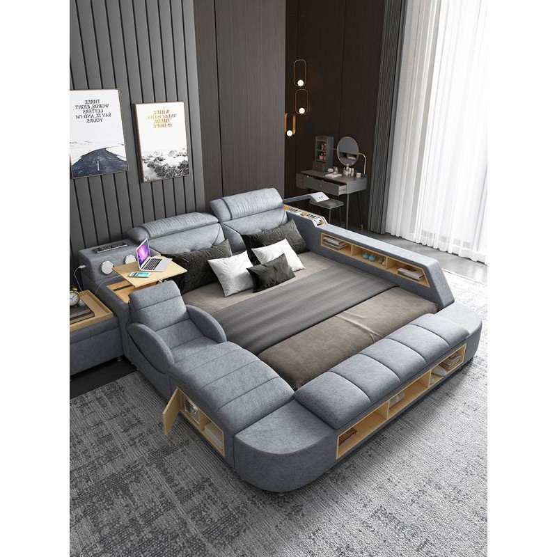 Tatami bed master bedroom modern minimalist fabric bed double bed 1.8 meters multifunctional bed smart bed wedding bed