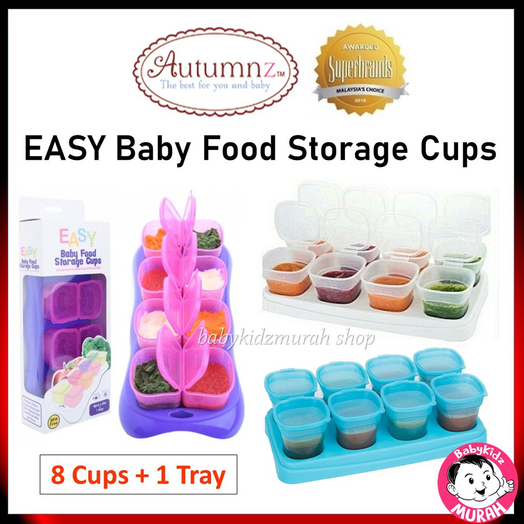 AUTUMNZ Easy Baby Food & Breastmilk Storage Cup 2oz (8 Cups + 1 Tray