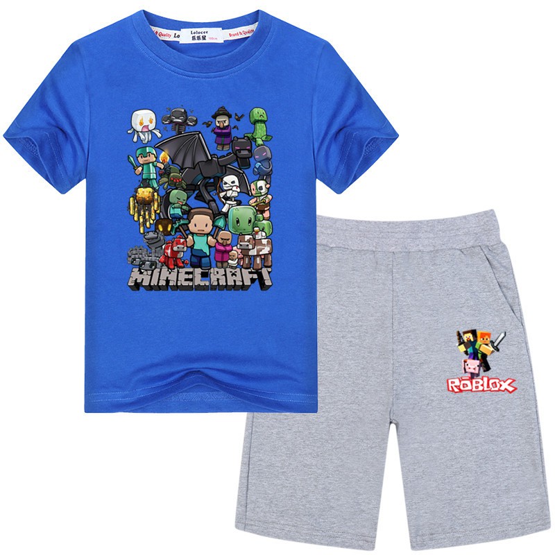 Boys Roblox Shorts Minecraft T Shirt Sets Children Beach Summer Fashion Clothing Suits Shopee Malaysia - beach shorts roblox